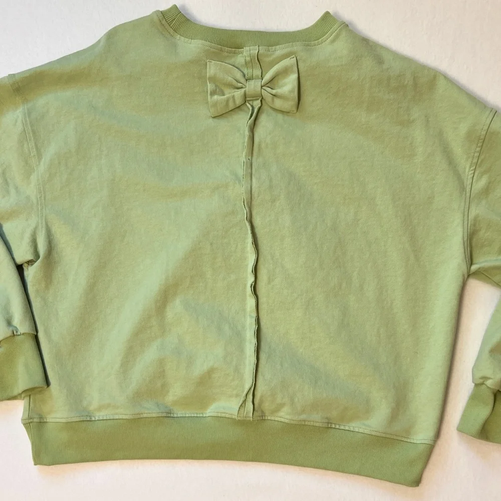 Easel Sage Green Appliqué Pullover Sweatshirt Top with Bow Details 100% Cotton - Picture 8 of 9